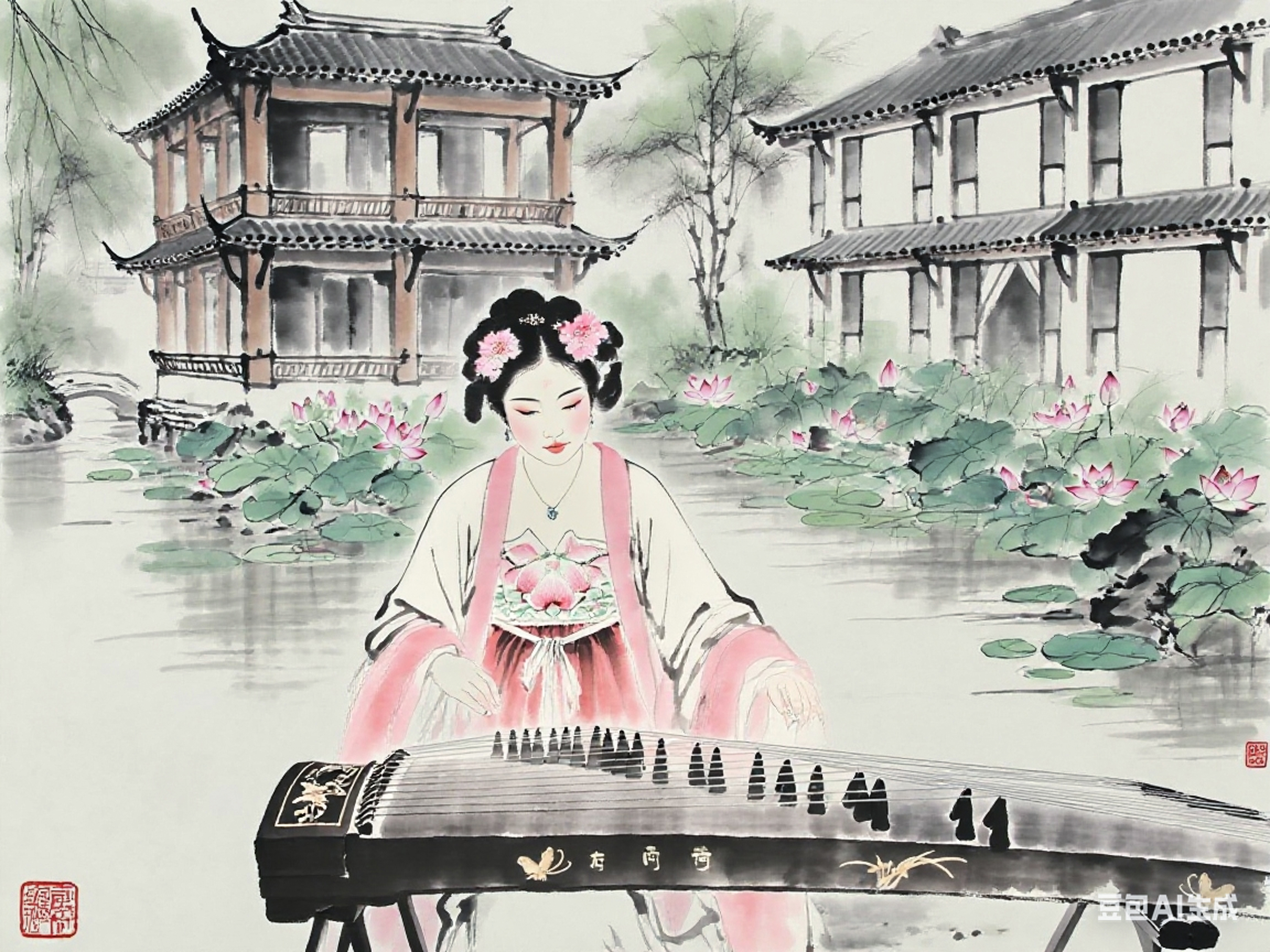 艺术类《荷畔筝曲》.jpg