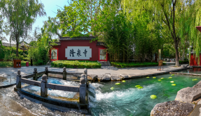 百脉泉翻雪，垂杨拂画亭。